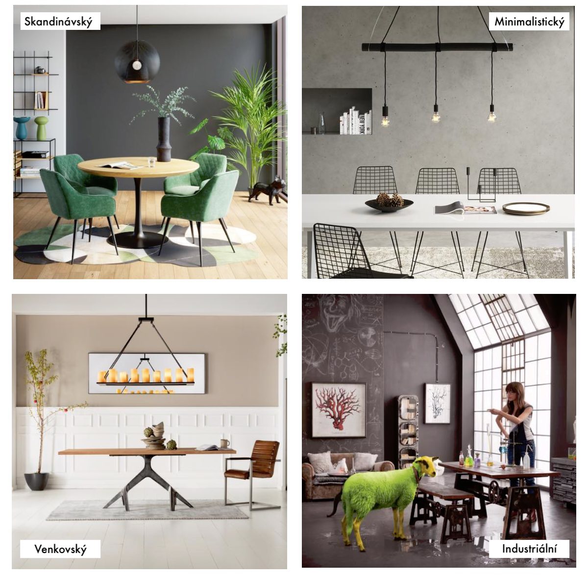 jídelní stoly dle stylu bydlení - skandinávský, industriální, minimalistický, venkovský